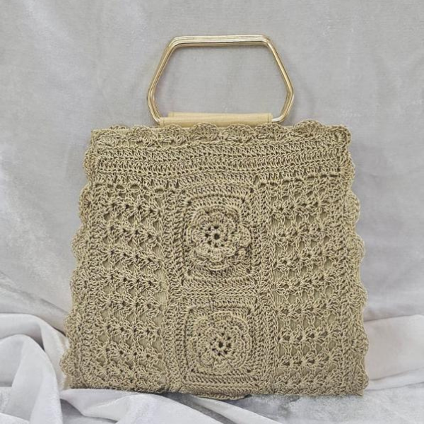 Intricate Floral Golden Crochet Handbag