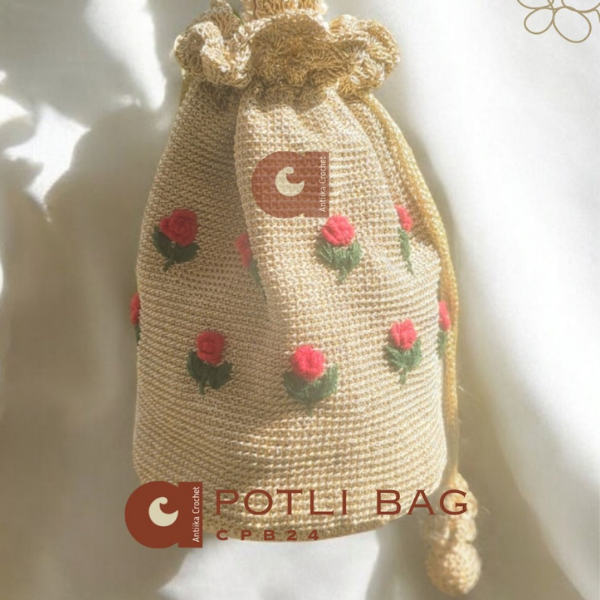 Golden Crochet Batwa with Embroidered Roses