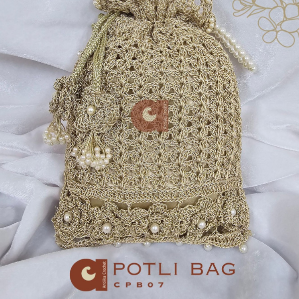 Golden Crochet Batwa with Pearl Detailing