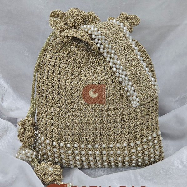 Golden Crochet Batwa with Pearl Detailing