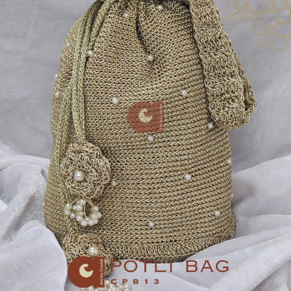 Golden Crochet Batwa with Pearl Embellishments