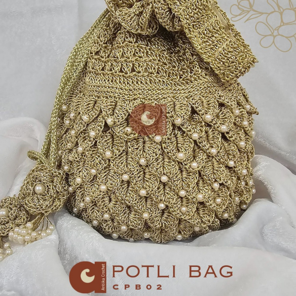 Golden Crochet Batwa with Pearl Scallop Detailing
