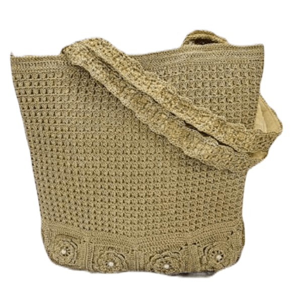Golden Bloom Crochet Handbag