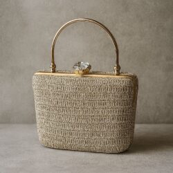 Silver Crochet Handbag with Crystal Clasp