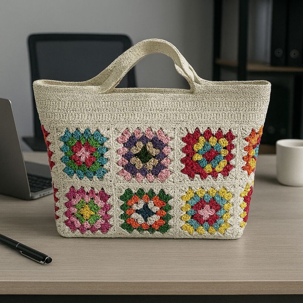 Multicolor Patchwork Crochet Tote Bag