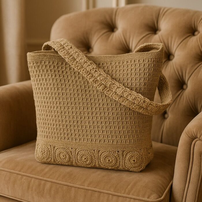 Golden Bloom Crochet Handbag