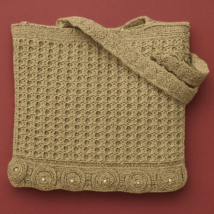 Golden Crochet Shoulder Bag with Pearl Accents