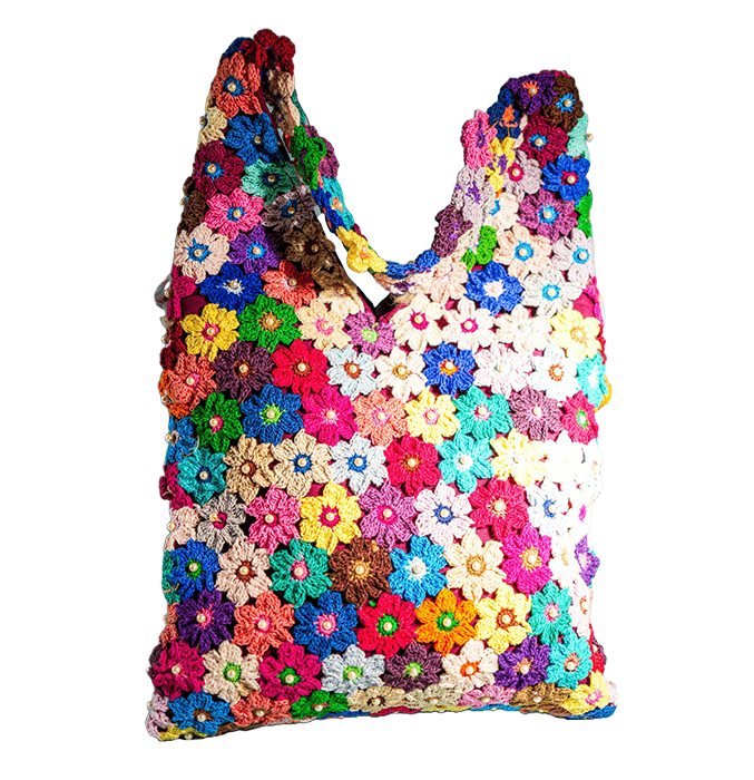 Crochet Multicolor Floral Jhola - College Bag