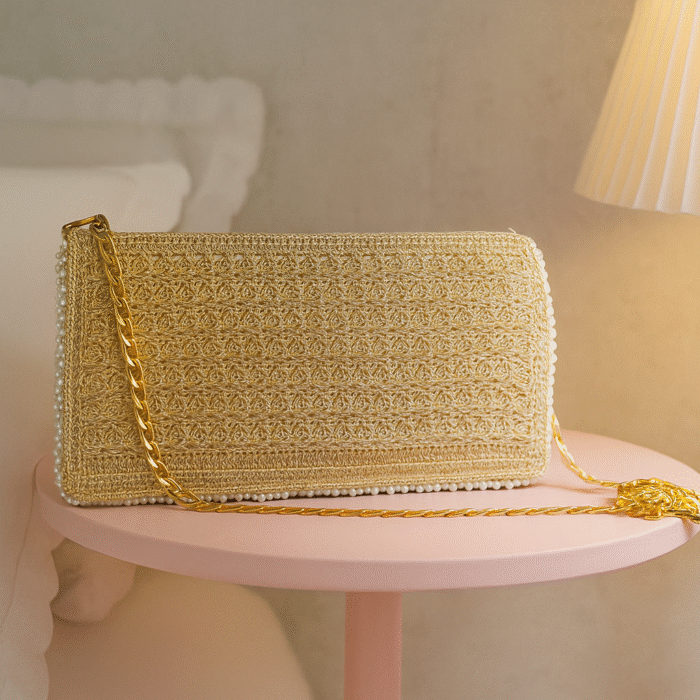 Golden Luxe Crochet Clutch