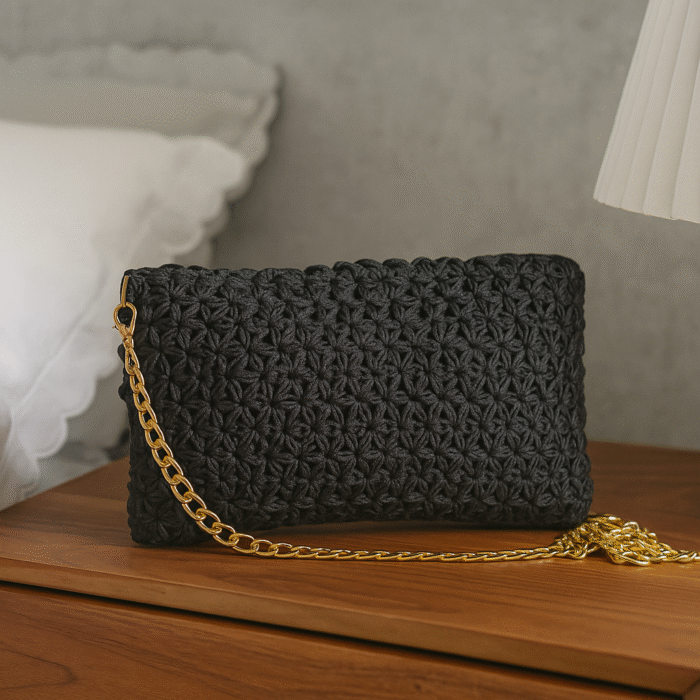 Midnight Bloom Crochet Clutch
