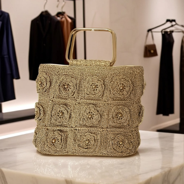 Golden Bloom Royale Crochet Handbag