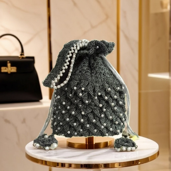 Midnight Pearl Crochet Potli