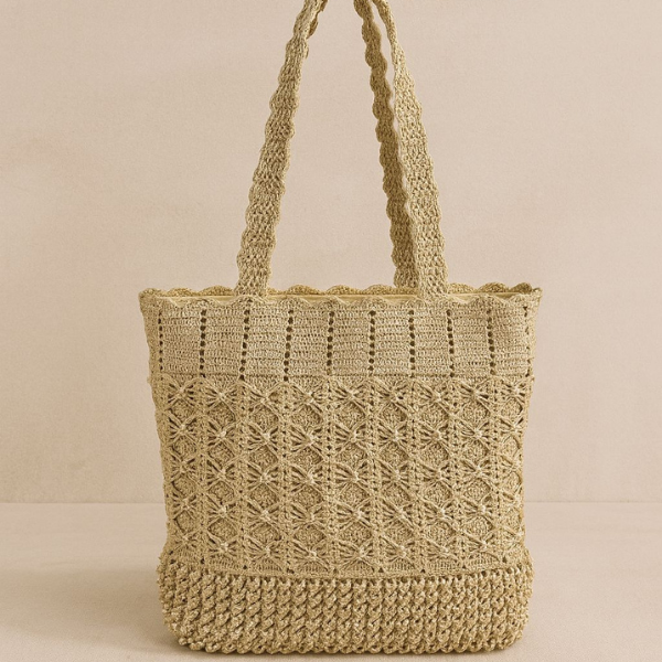Golden Blossom Crochet Handbag