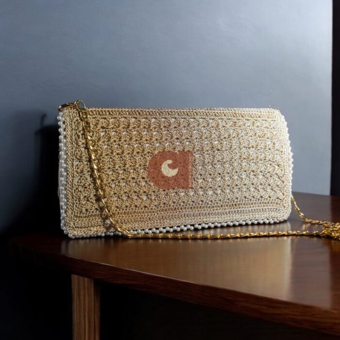 Pearl-Edge Luxe Crochet Clutch