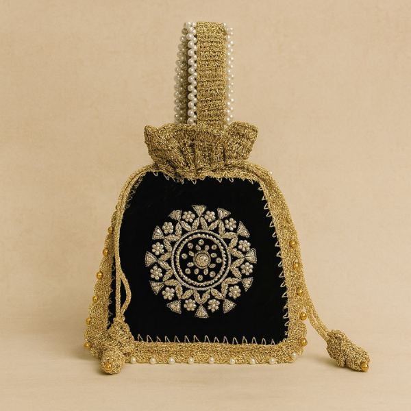 Mandala Motif Velvet Batwa with Pearl Strap