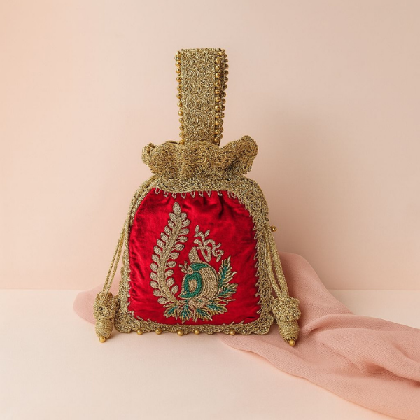 Red Velvet Peacock Paisley Embroidered Batwa