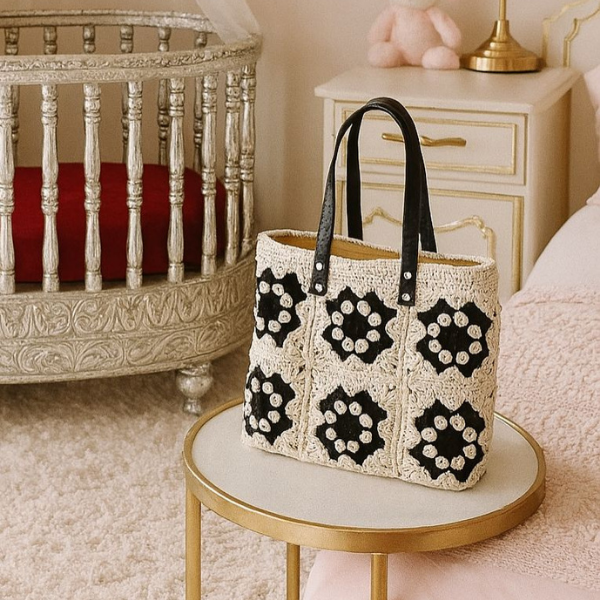 Midnight Bloom Crochet Tote