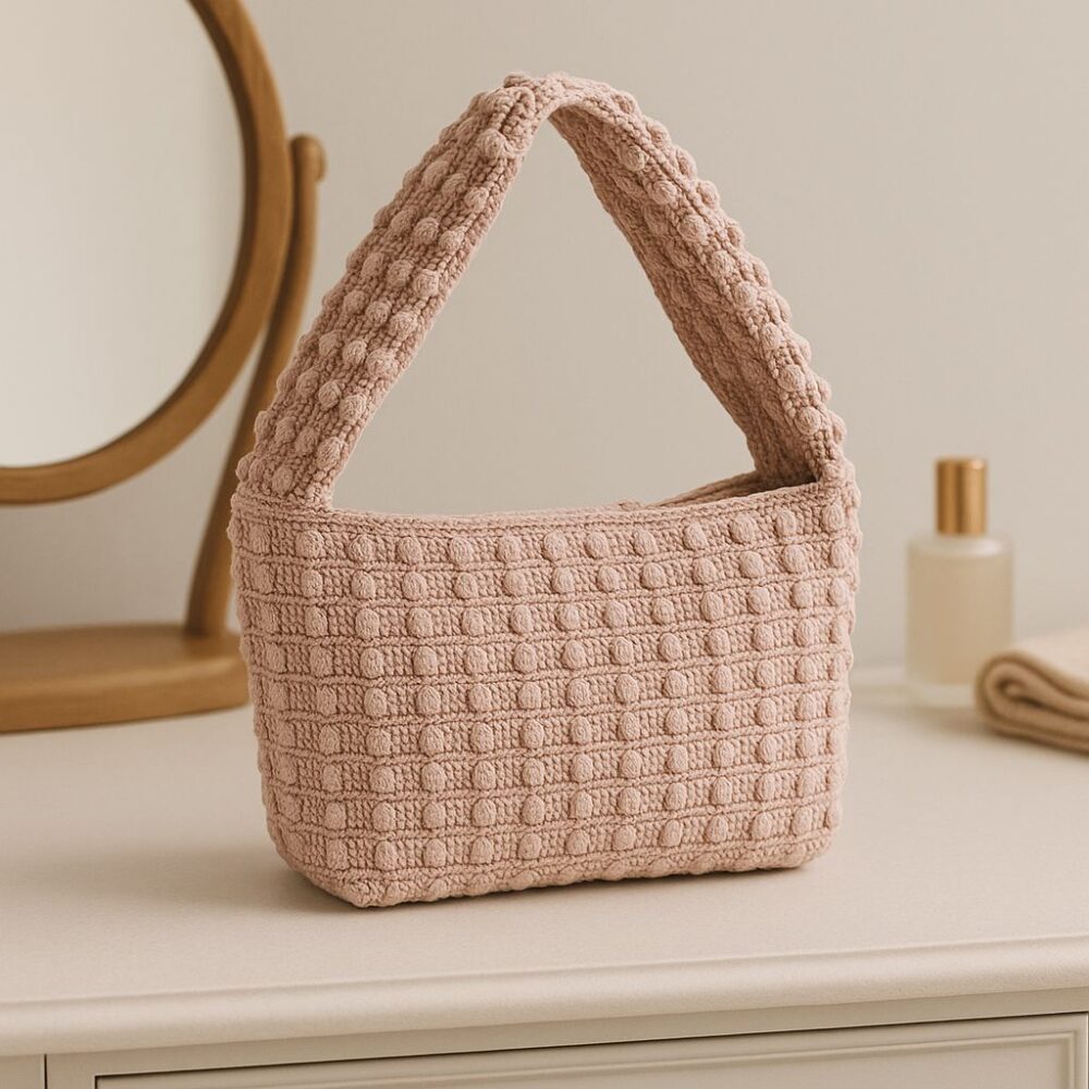 Blush Grid Crochet Shoulder Bag
