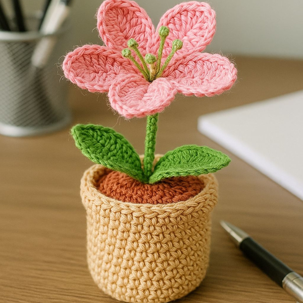 Blush Blossom Crochet Flower in Pot