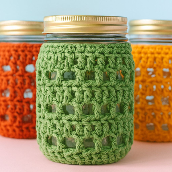 Spring Meadow Crochet Jar Cozy