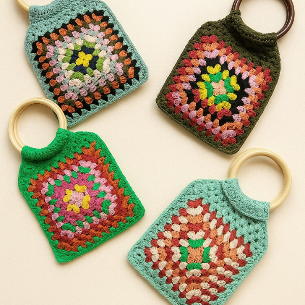 Vintage Mosaic Crochet Bag Keyring